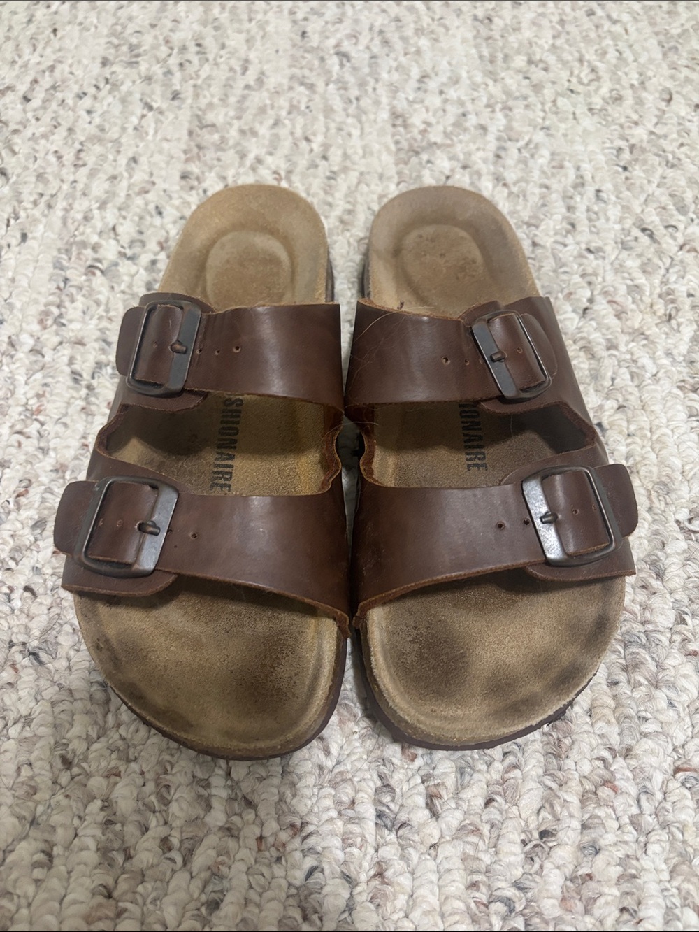 Women's Brown Double-Buckle Slide Sandals